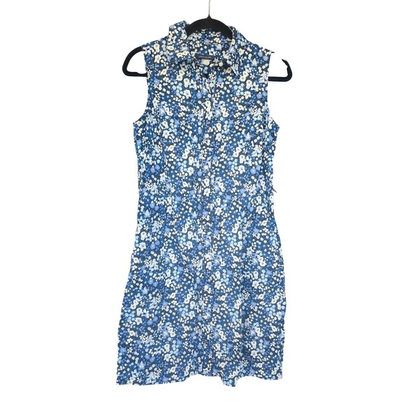 Tommy Hilfiger Womens Sleeveless Floral Shirt Dress Blue White Belted Size 6 - Picture 2 of 7